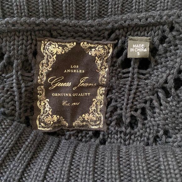 Guess Jeans Early 2000's Black Knit Off The Shoulder Long Sleeve Sweater S - Picture 7 of 7